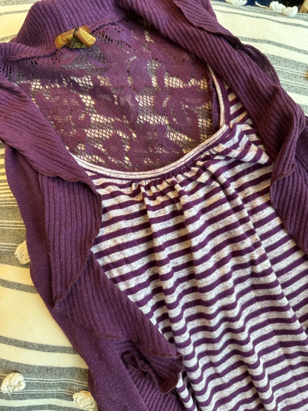 Copper Key Purple Striped Lace-Back Women’s Top